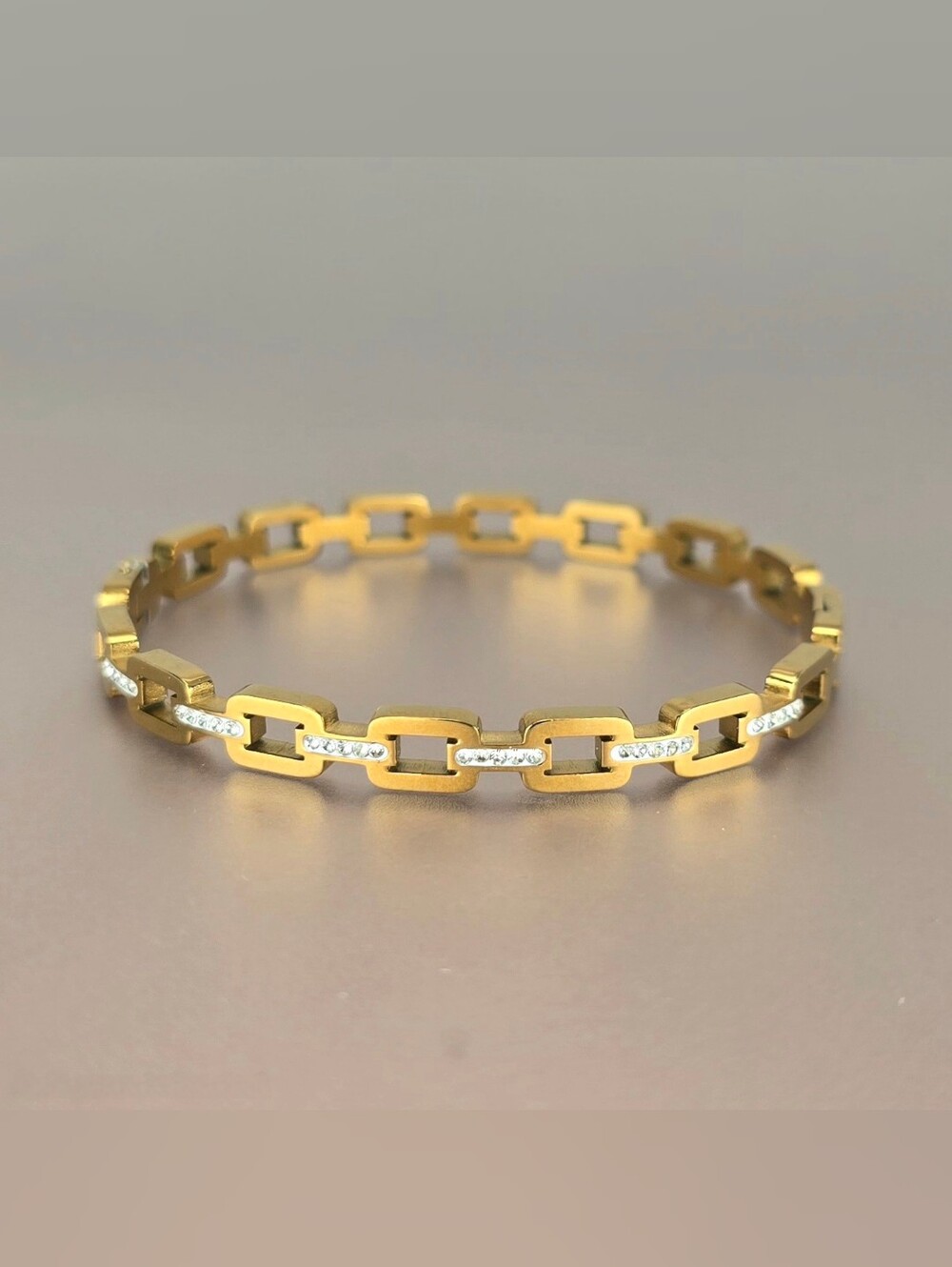Gold Chain-Link Crystal Accent Women's Bracelet